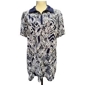 Coral Bay Golf Women's Tennis Polo Shirt Floral Blue 1/4 Zip Athleisure Large